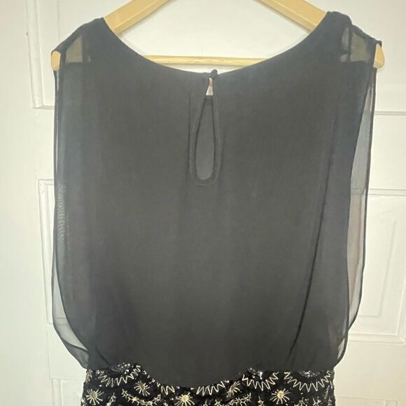 Aidan Mattox Black Stretch Lace Beaded Blouson Dress Size 4 - Picture 6 of 16